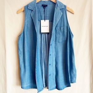 Soft Chambray Sleeveless Open Front Long Vest